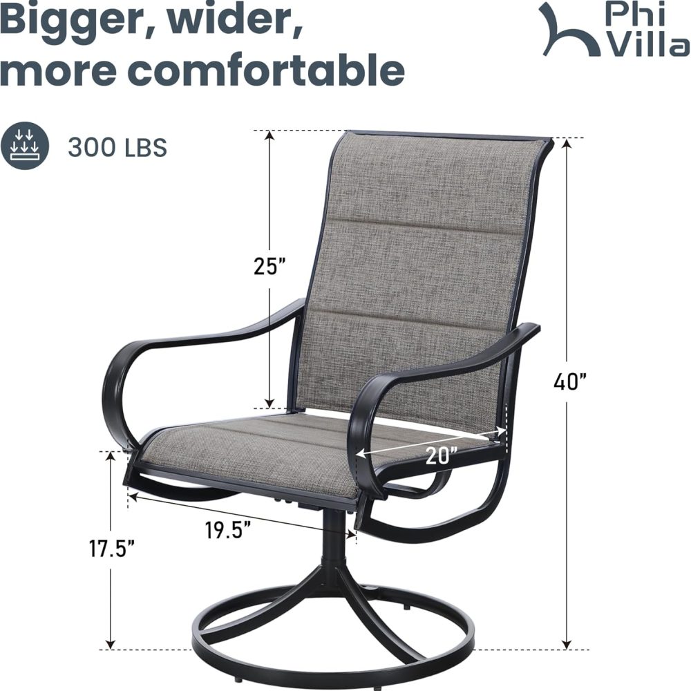 PHI VILLA Outdoor Swivel Patio Dining Chairs Set of 2, All Weather Patio Chair with Padded Textilene & Metal Frame for Outdoor Poolside Lawn Garden, Brown - Image 3