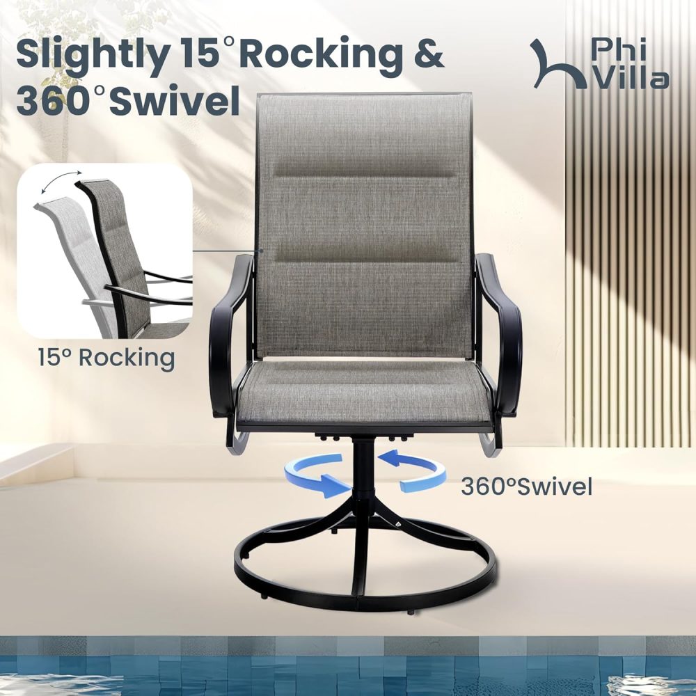PHI VILLA Outdoor Swivel Patio Dining Chairs Set of 2, All Weather Patio Chair with Padded Textilene & Metal Frame for Outdoor Poolside Lawn Garden, Brown - Image 4