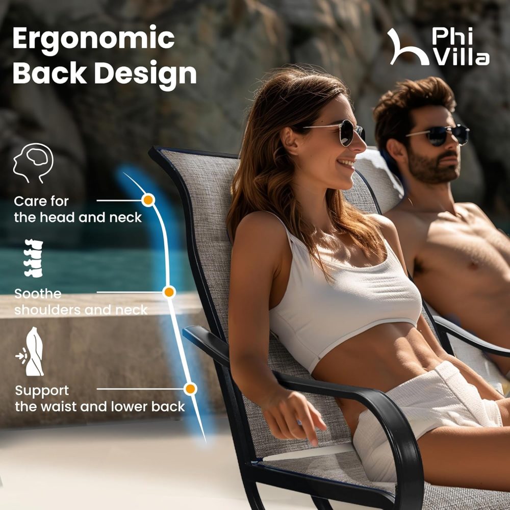 PHI VILLA Outdoor Swivel Patio Dining Chairs Set of 2, All Weather Patio Chair with Padded Textilene & Metal Frame for Outdoor Poolside Lawn Garden, Brown - Image 7