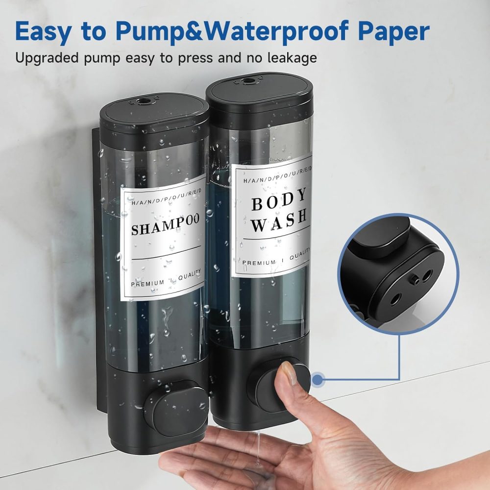 Shampoo and Conditioner Dispenser,Unisense Shower Soap Dispenser 2 Chamber No Drill Wall-Mounted Shampoo Dispenser for Shower Wall Mounted Shower Dispenser for Bathroom Hotel Large Capacity,Black - Image 3