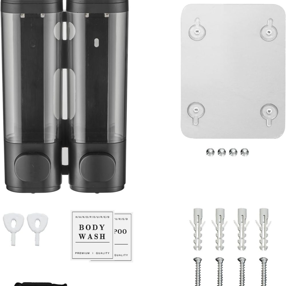 Shampoo and Conditioner Dispenser,Unisense Shower Soap Dispenser 2 Chamber No Drill Wall-Mounted Shampoo Dispenser for Shower Wall Mounted Shower Dispenser for Bathroom Hotel Large Capacity,Black - Image 7