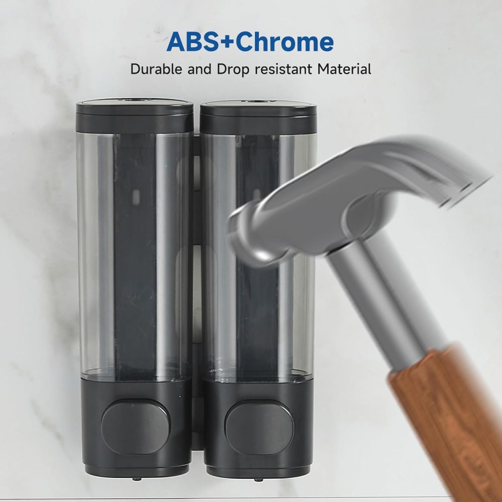 Shampoo and Conditioner Dispenser,Unisense Shower Soap Dispenser 2 Chamber No Drill Wall-Mounted Shampoo Dispenser for Shower Wall Mounted Shower Dispenser for Bathroom Hotel Large Capacity,Black - Image 8