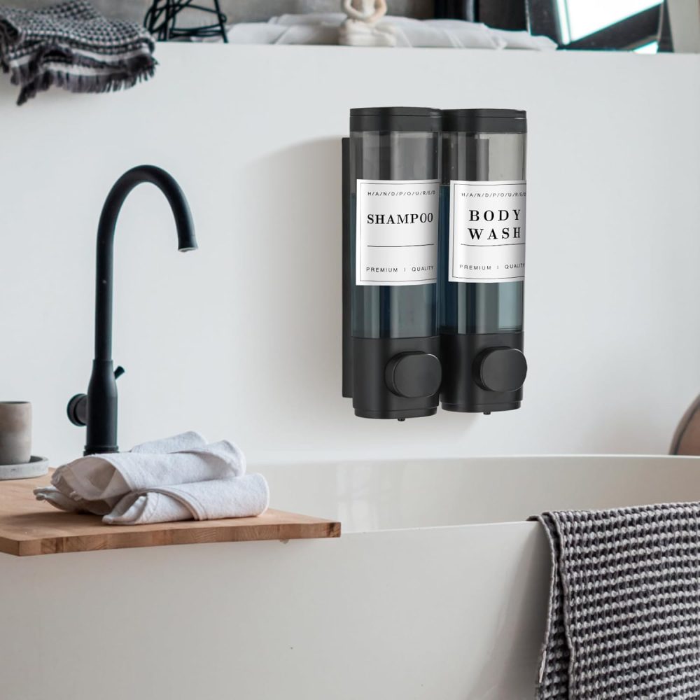 Shampoo and Conditioner Dispenser,Unisense Shower Soap Dispenser 2 Chamber No Drill Wall-Mounted Shampoo Dispenser for Shower Wall Mounted Shower Dispenser for Bathroom Hotel Large Capacity,Black - Image 9