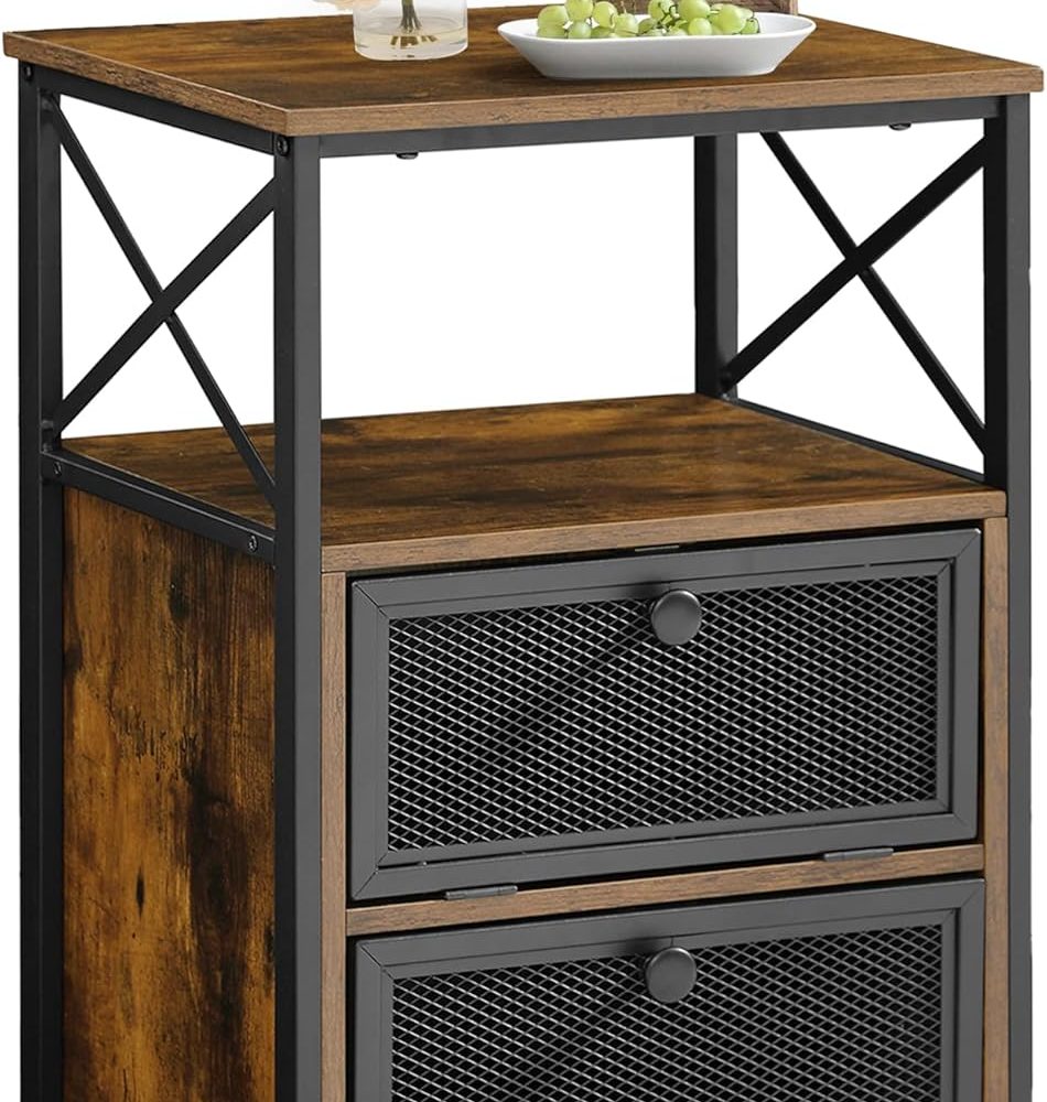 VECELO End Side Table, Modern Night Stand with Storage Space and Door,Nightstands for Living Room,Bedroom,Lounge,Brown